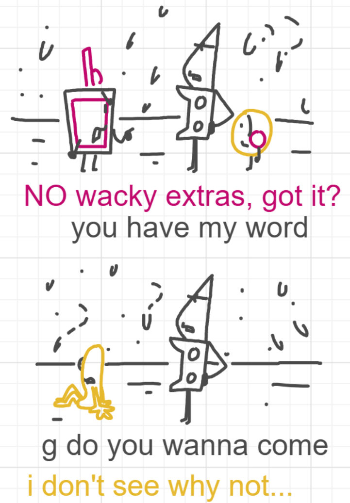 A panel from I've Been Everywhere, Man, episode nine of the Board Boards object show by Furretwalk/WalkingFurret.